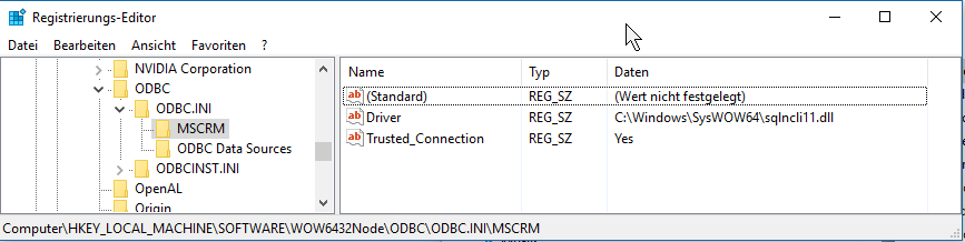 ODBC Datenquellen in Registry